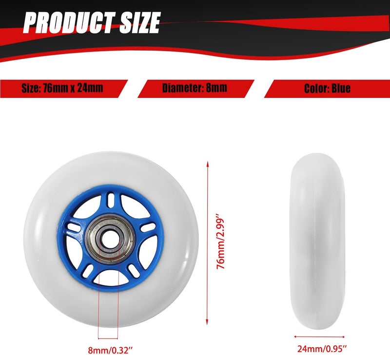 KAMIER Ripstik 76mm x 24mm Wheels Replacement for Razor Rip Stik Ripster Ripsurf CasterBoard 360 RipRider FlashRider PowerRider Caster Trike Kids Mini Scooter Skateboarded Caster Wheel Parts Blue - Image 5